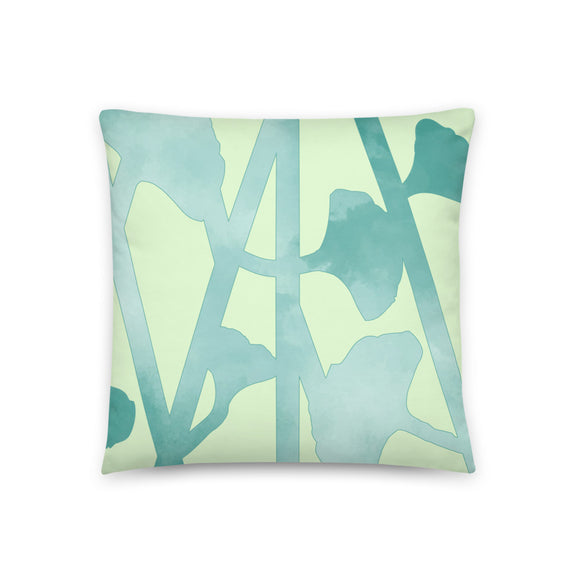 'Aqua & Green Leaf Pattern' Pillow
