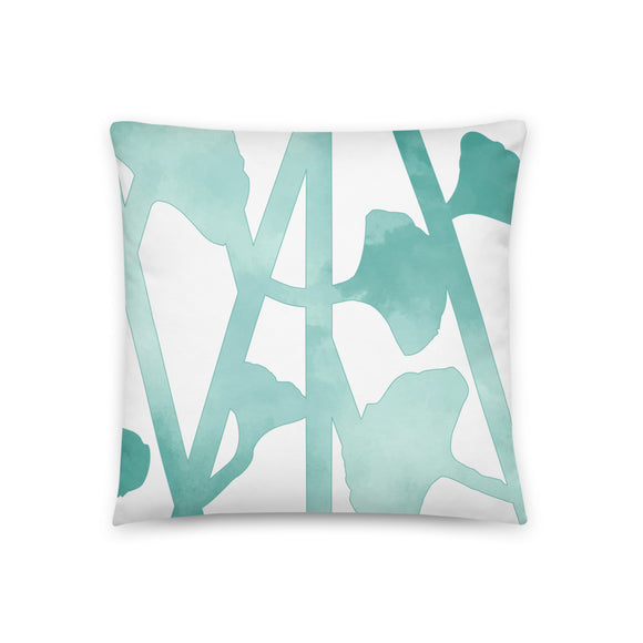 'Aqua & White Leaf Pattern' Pillow