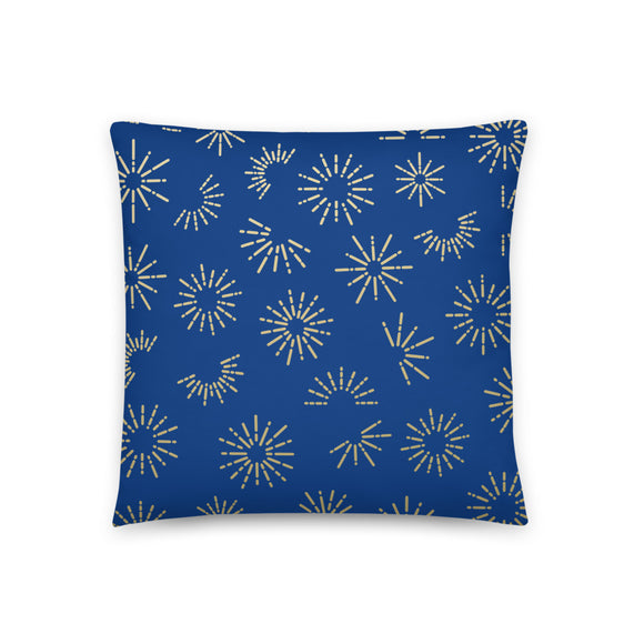 'Gold & Blue Star Burst Pattern' Pillow