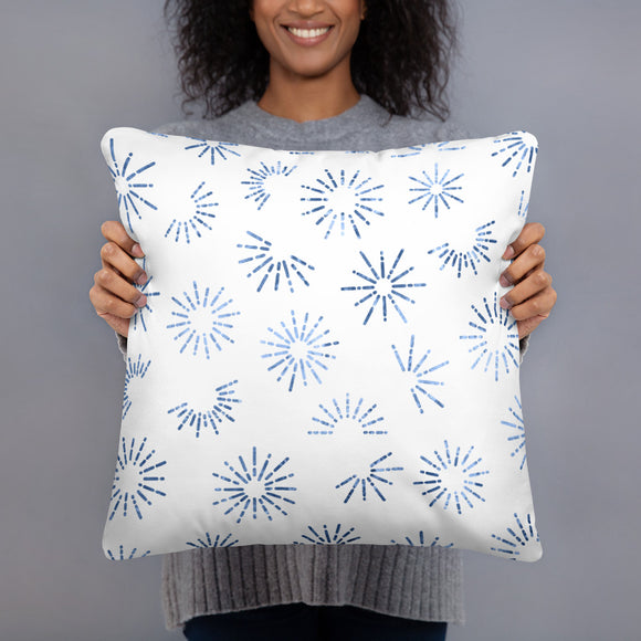 'Blue & White Star Burst Pattern' Pillow